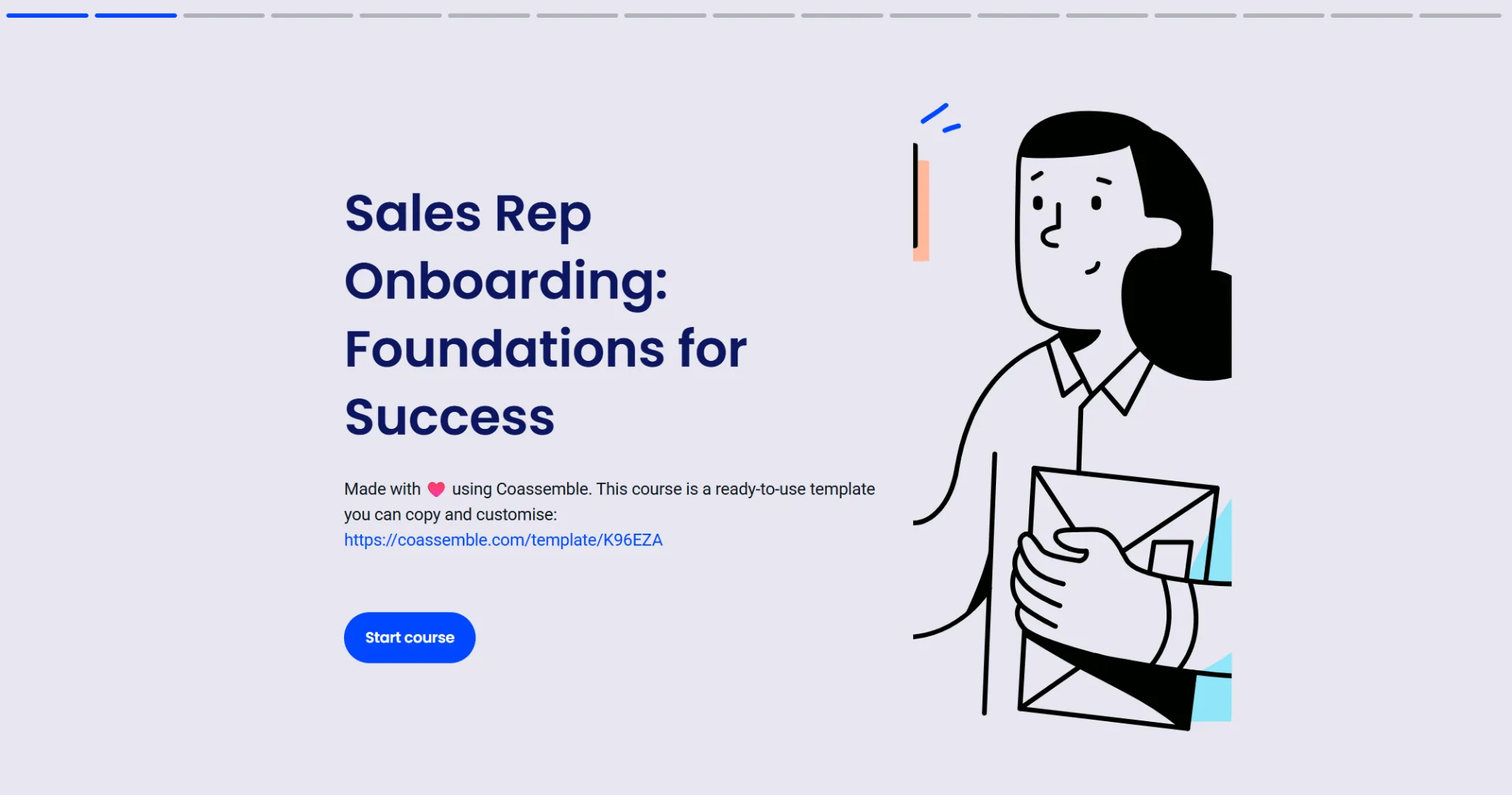 The Sales Rep Onboarding: Foundations for Success sample course in Coassemble