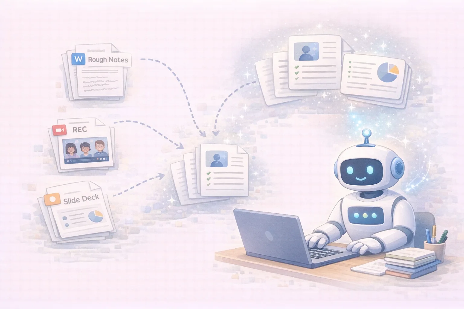 AI turning rough notes, recordings, and slide decks into structured content