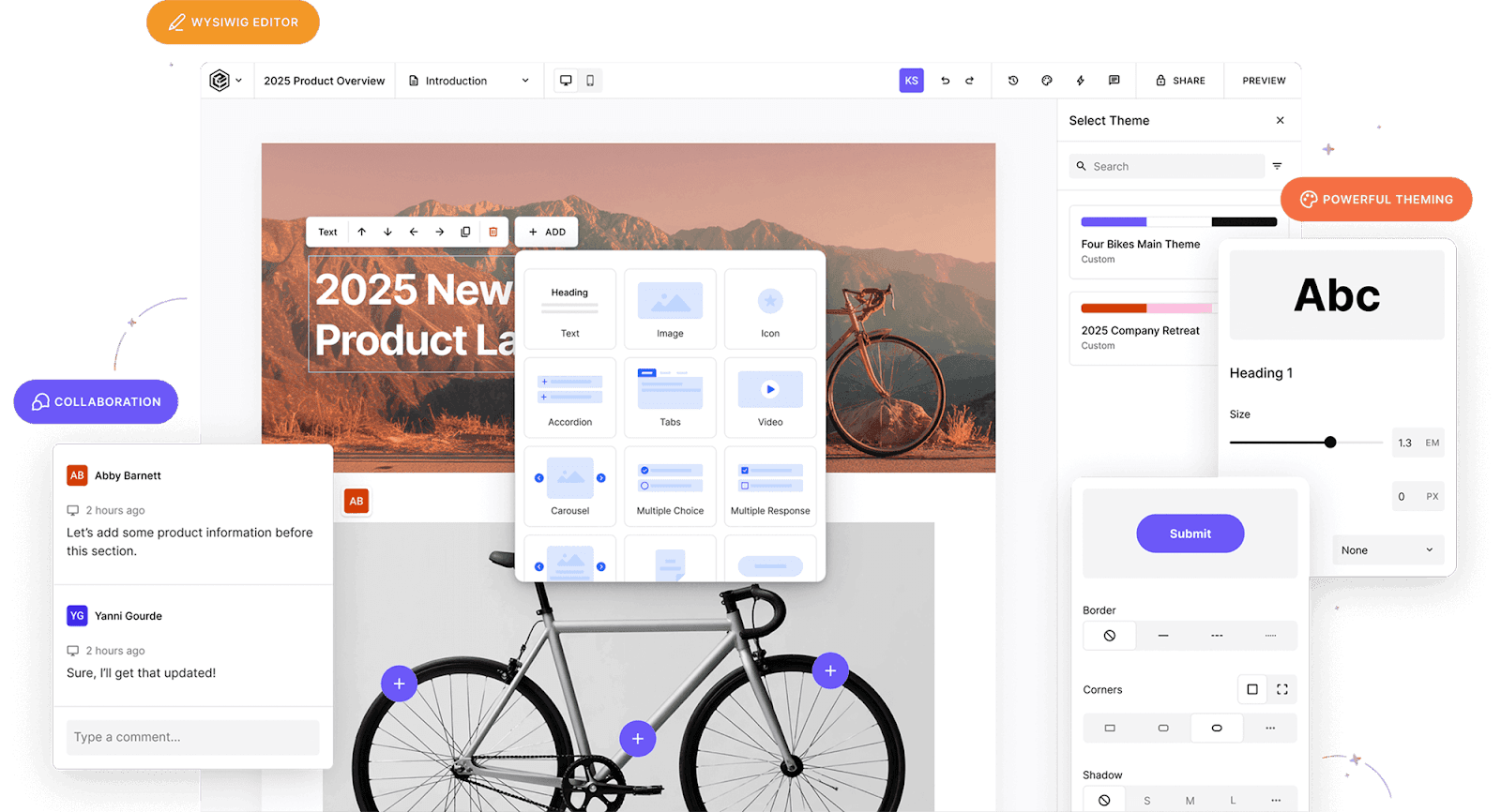 Evolve content authoring tool with theming and interactive elements