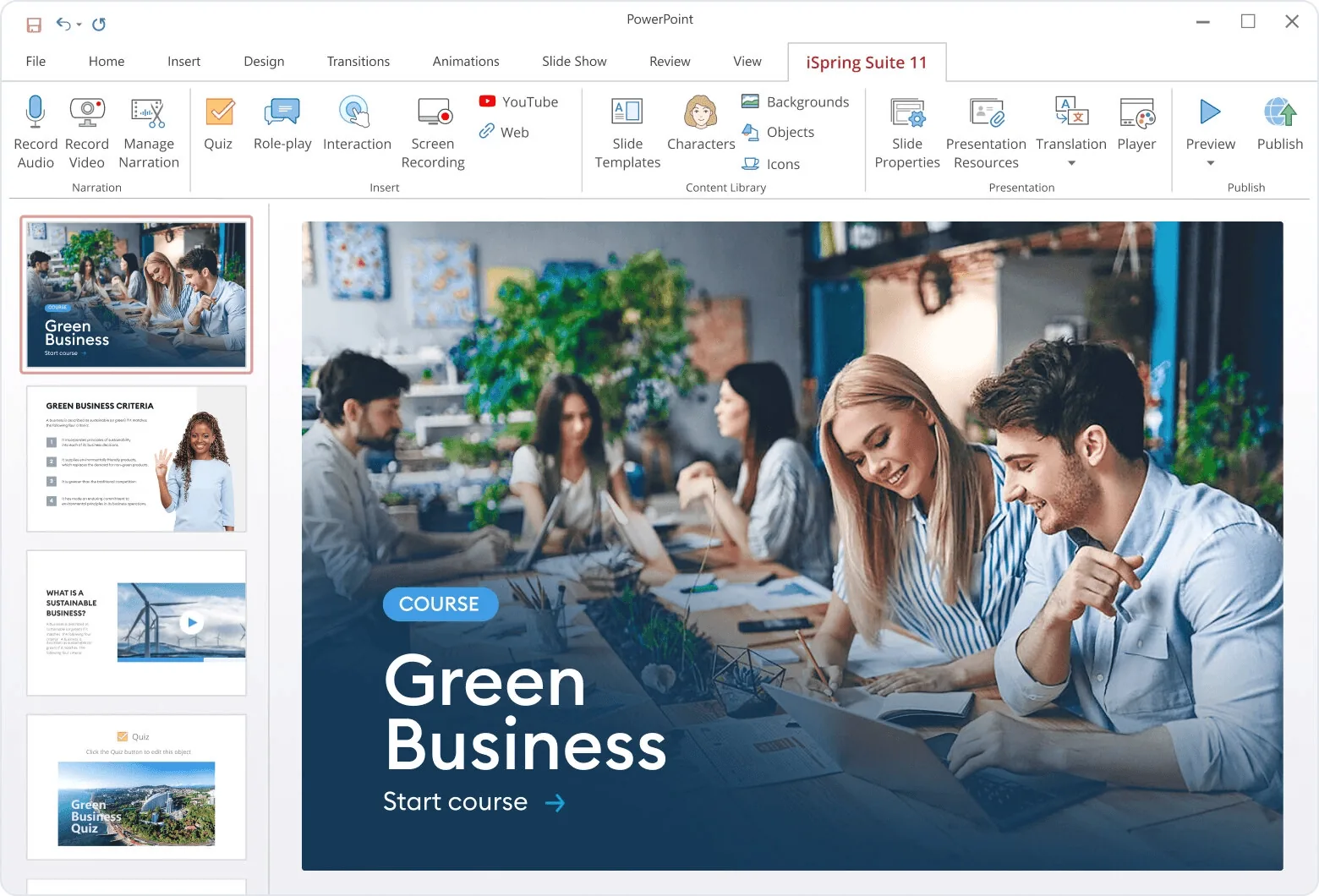 iSpring Suite authoring a course directly inside PowerPoint