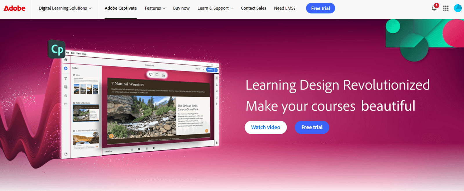 Adobe Captivate landing page promoting responsive course design