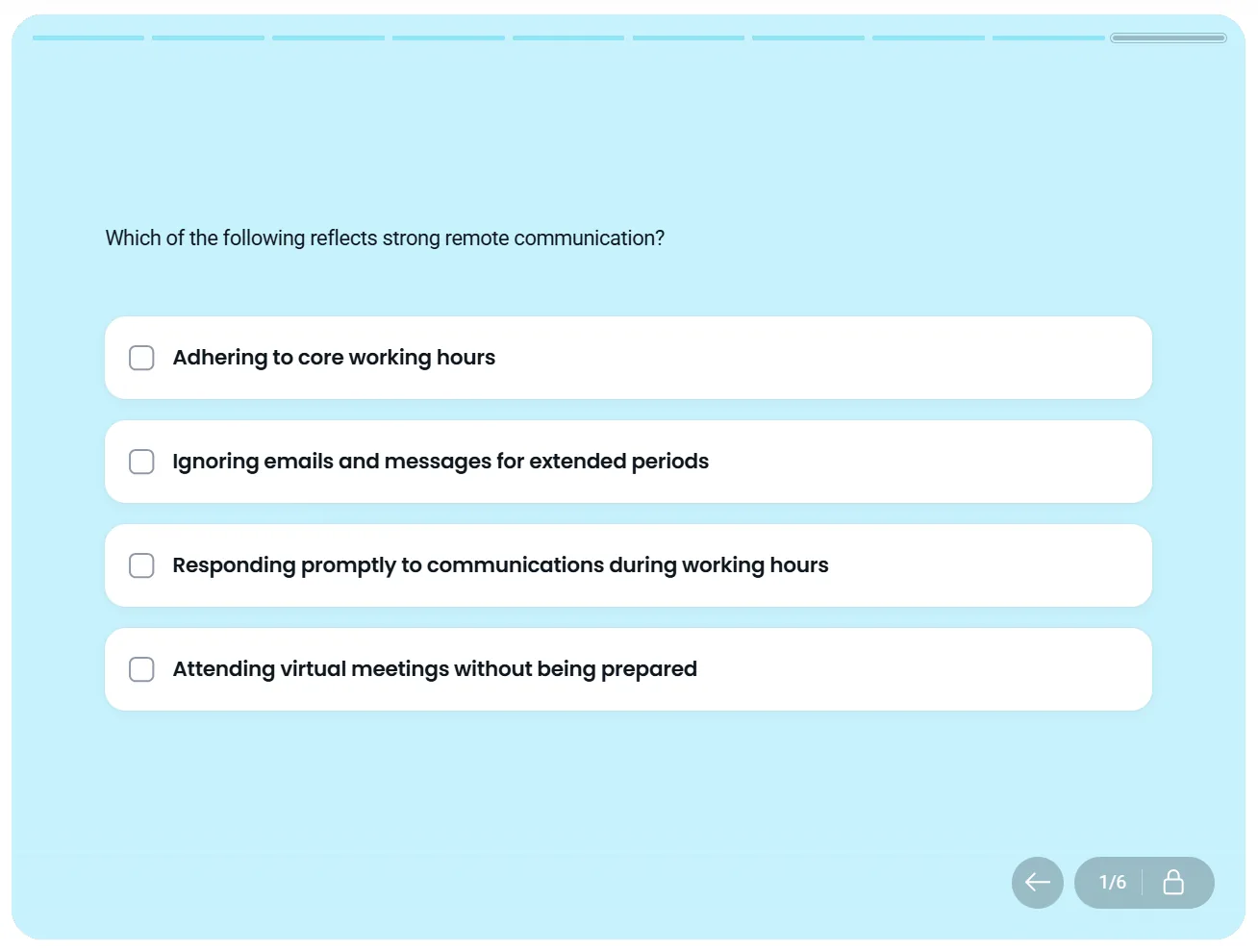 Interactive quiz screen inside a Coassemble course