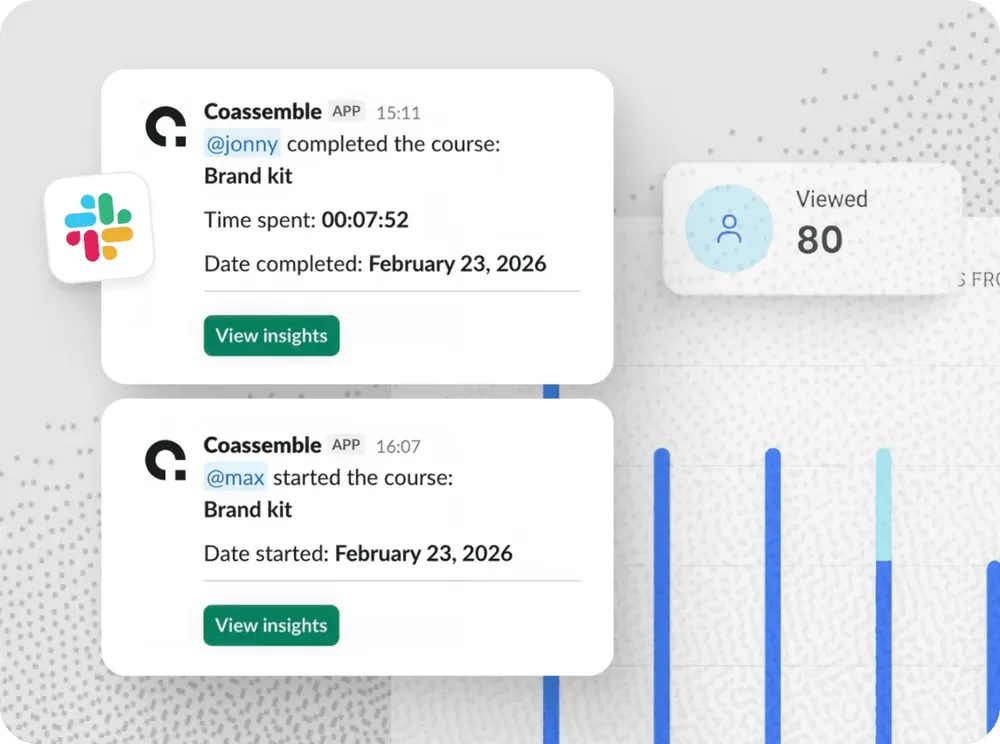 Coassemble completion notifications in Slack with course views and progress data