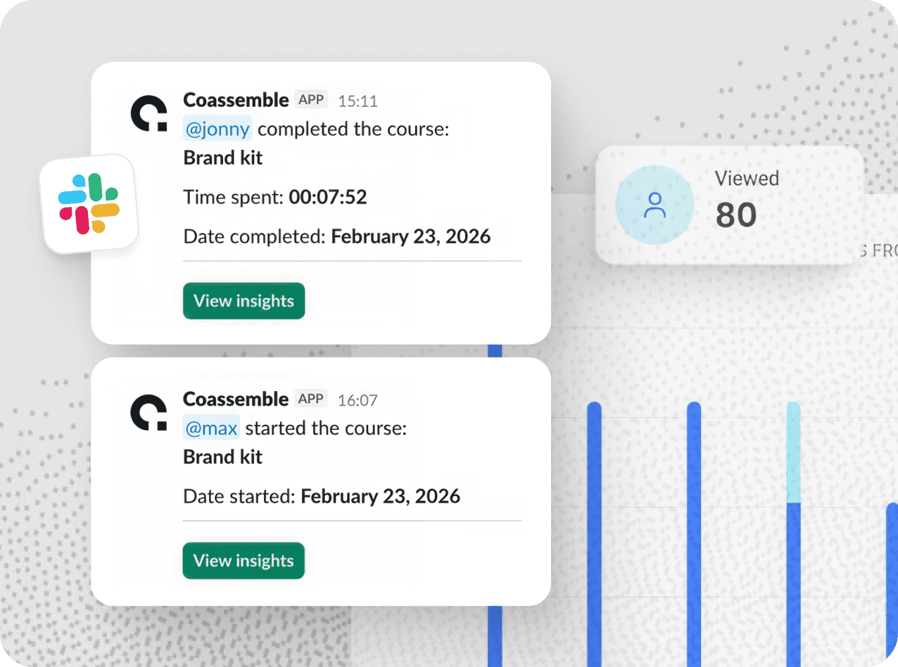 Slack notifications showing course completion and analytics