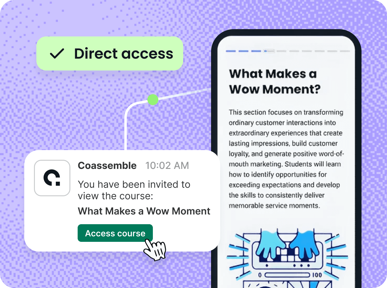 Direct access badge showing seamless course login via Slack