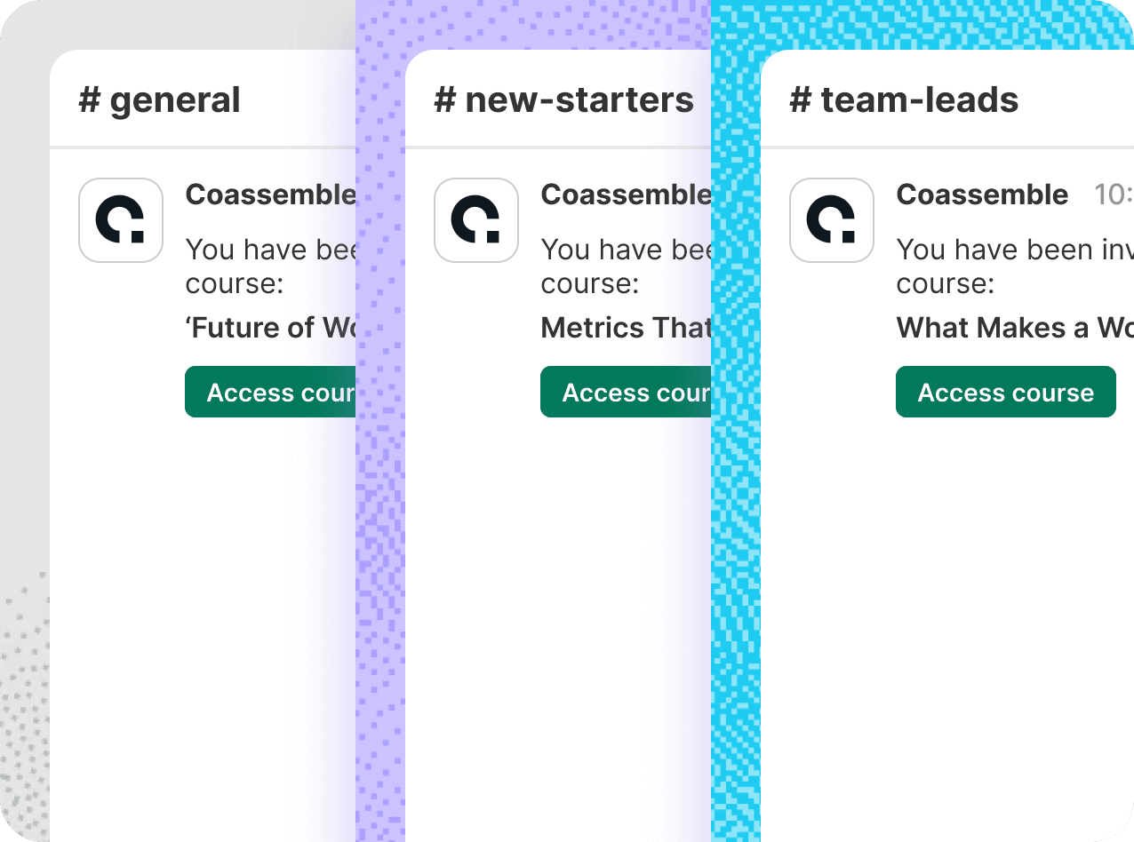 Training courses delivered across multiple Slack channels