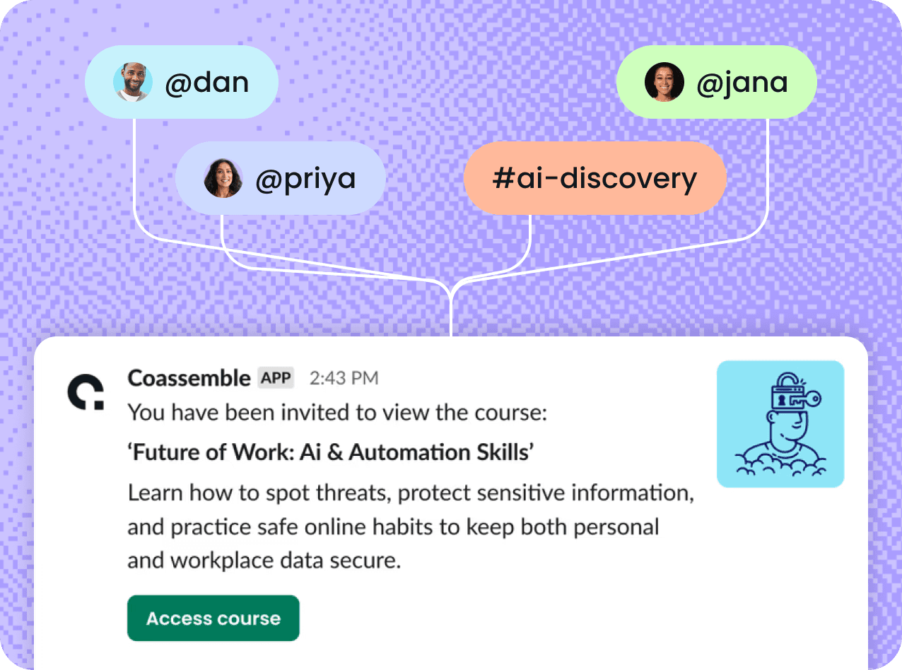 Coassemble course shared directly into a Slack channel